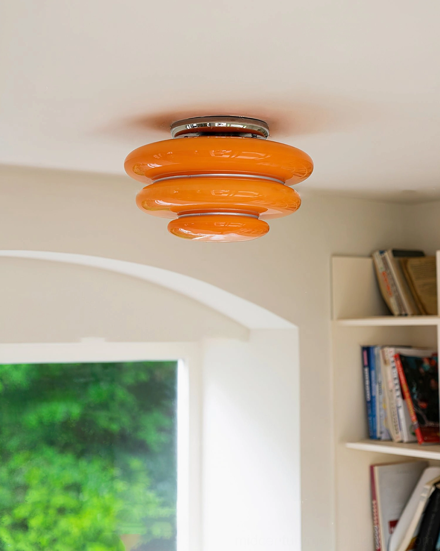 Orange flush mount ceiling light library setting bright tangerine finish