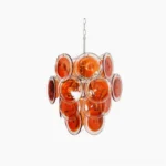 Orange Murano glass disc chandelier front view minimalist mid-century modern