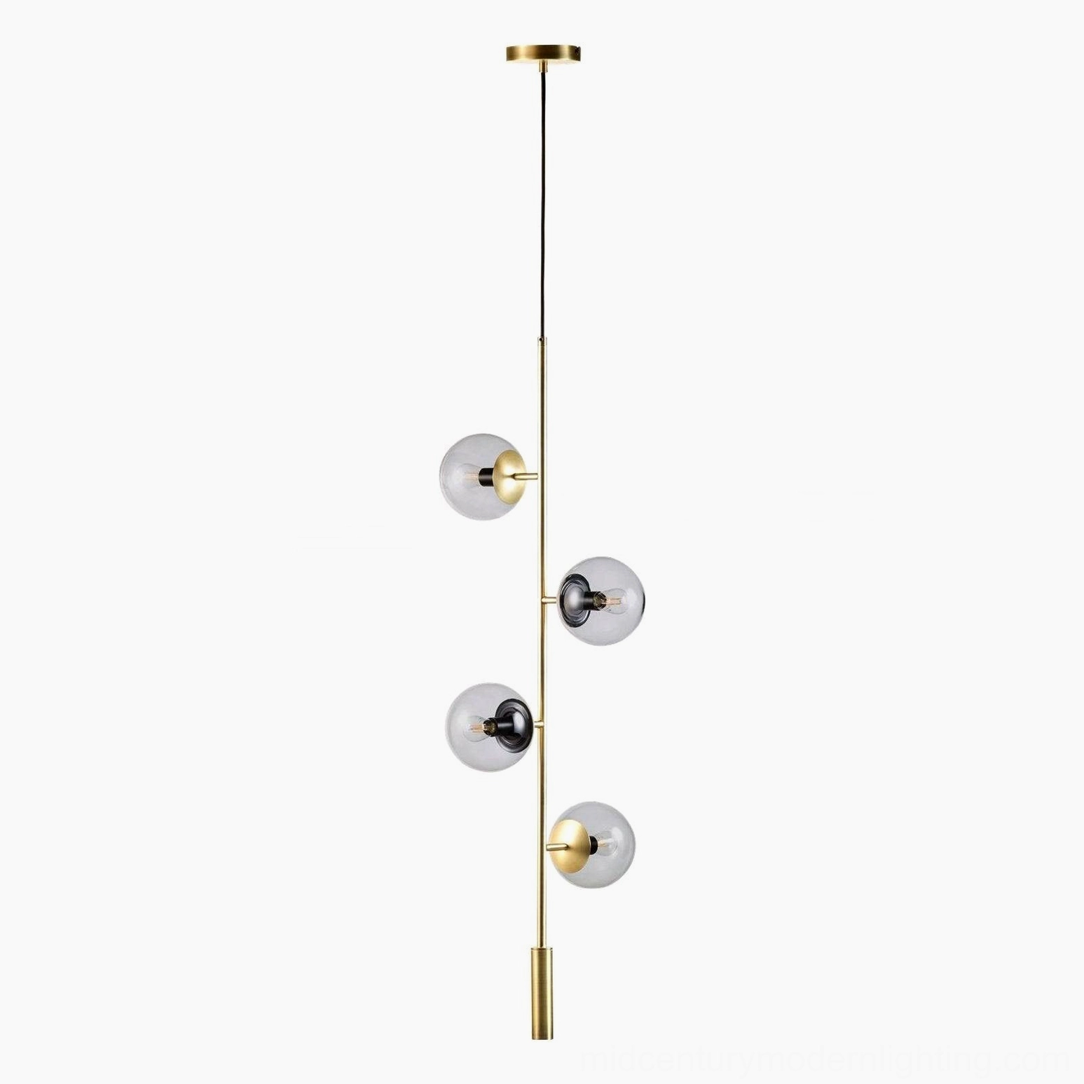 Orb lounge pendant chandelier installation showing staggered glass shades design