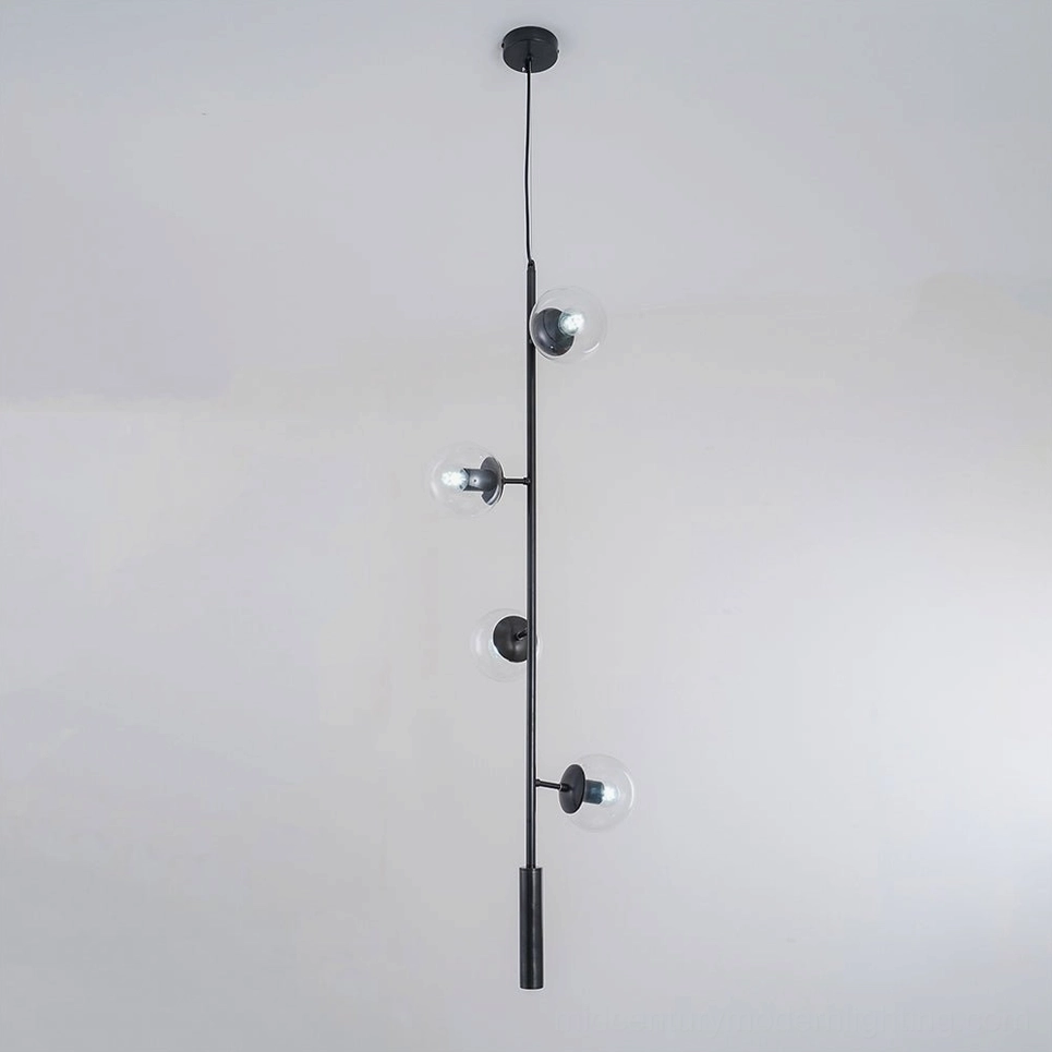 Clear glass orb pendant light with transparent design and brass rod fixture
