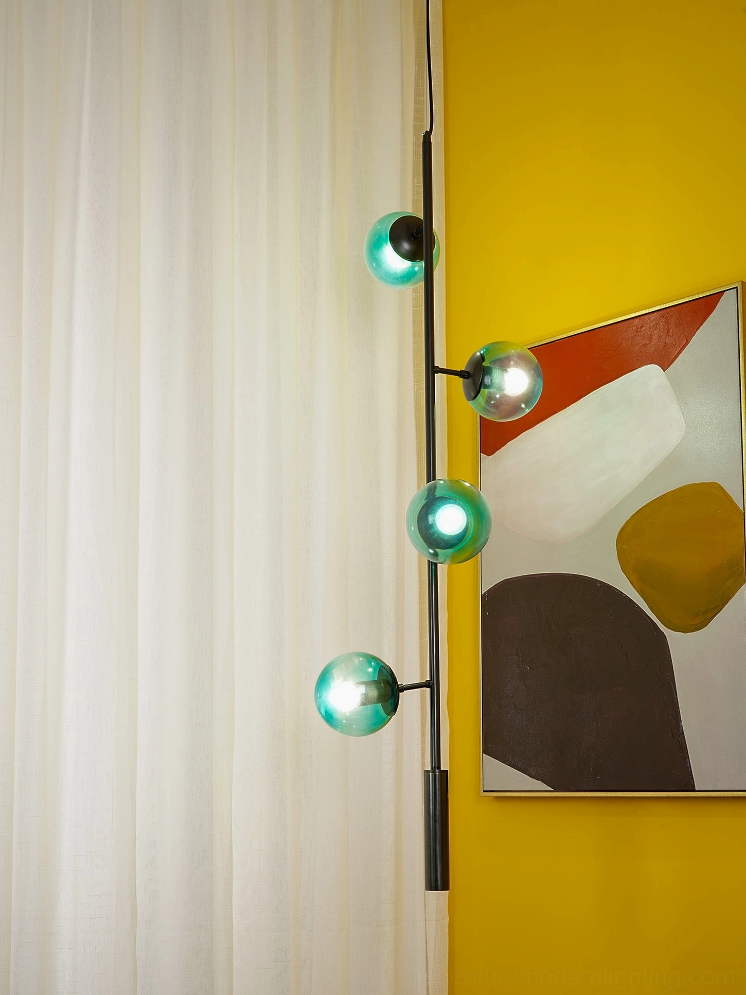 Orb pendant light showing glass shade color options and brass mounting hardware