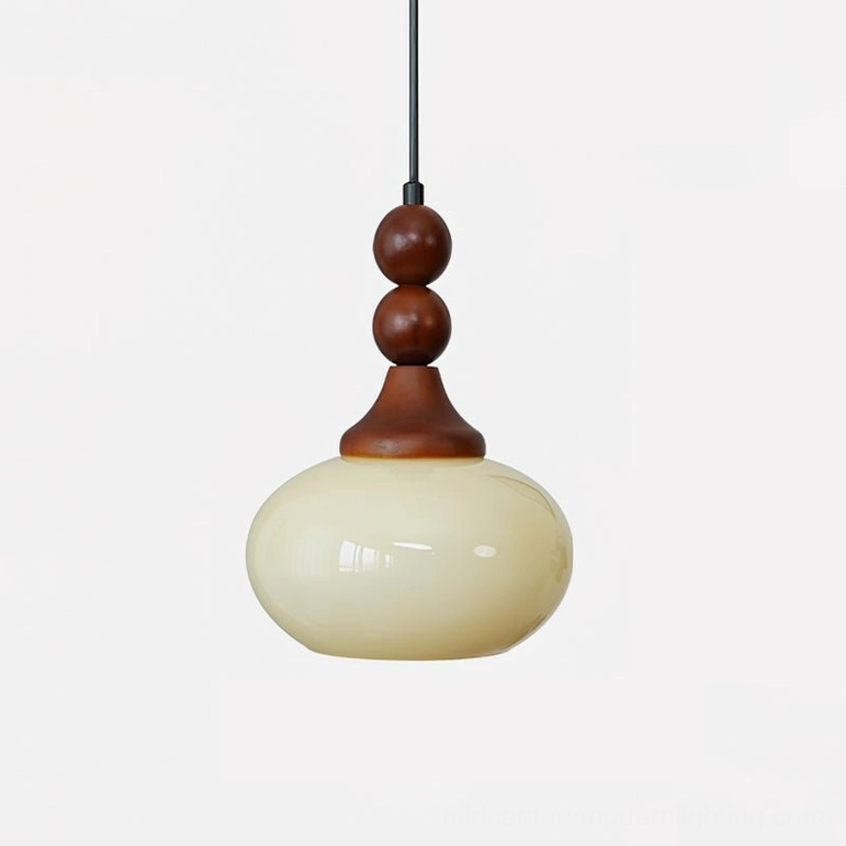 Orbique pendant light cream and walnut color variant in Scandinavian minimalist interior setting