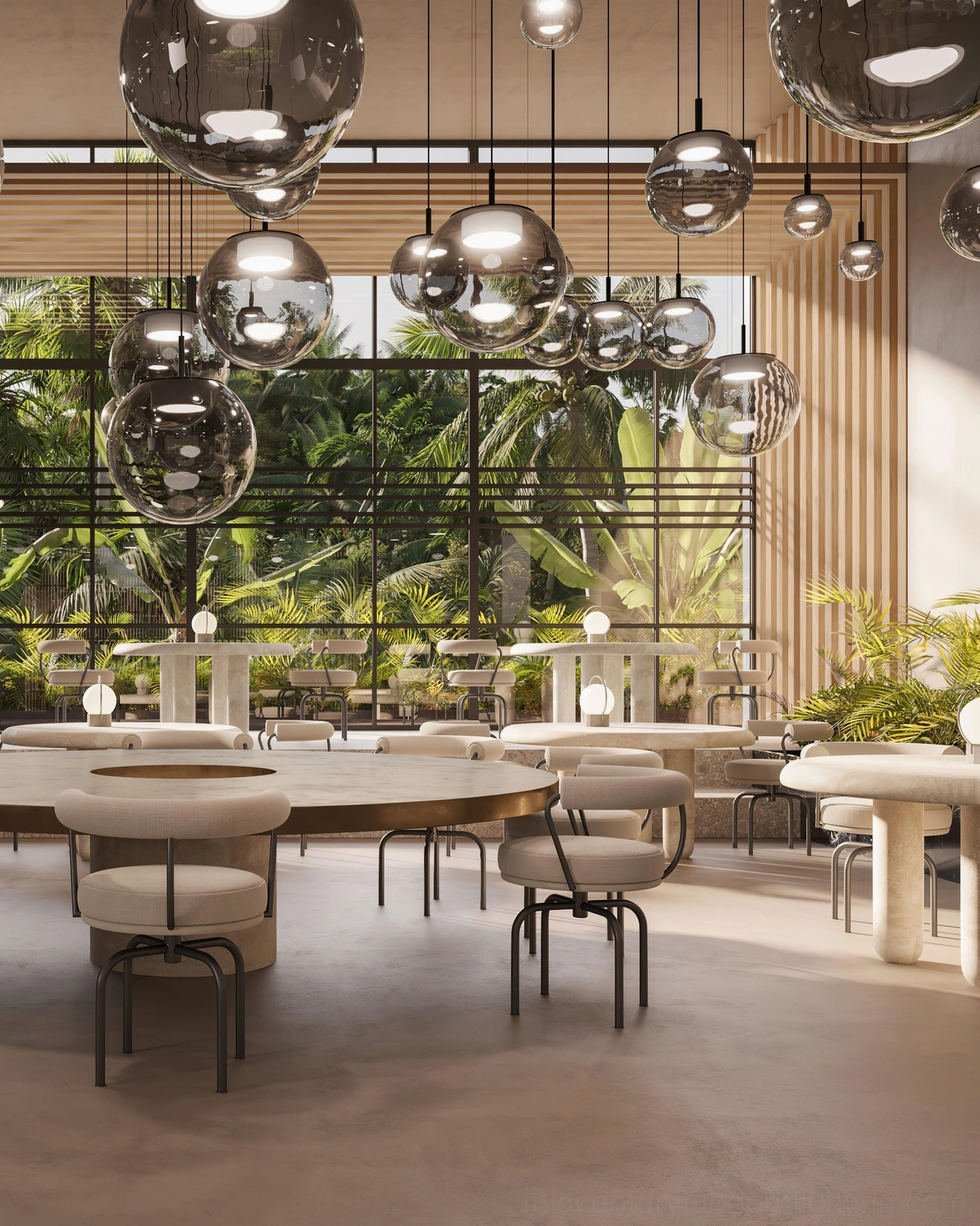 Orbis pendant lamp detail - handblown glass sphere with geometric metal mounting fixture close-up