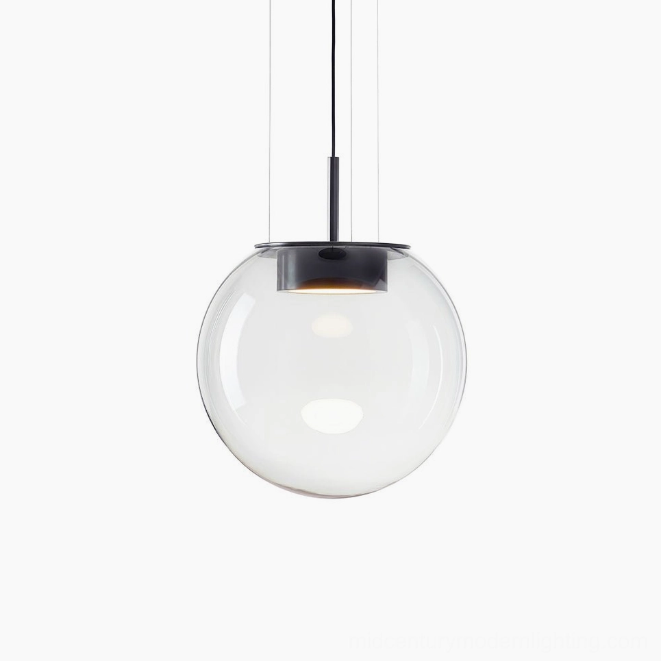 Orbis clear glass pendant lamp large 40cm - crystal sphere with black metal fixture contemporary lighting