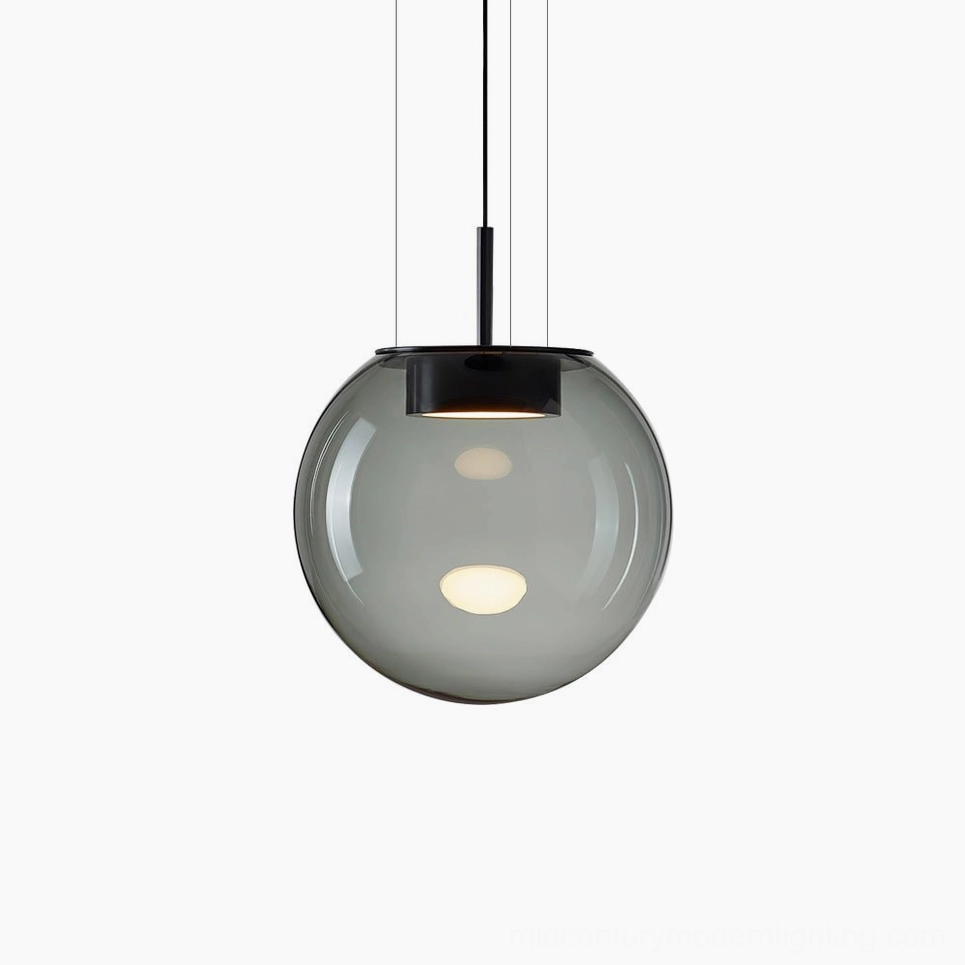 Orbis smoke grey pendant lamp large 40cm - handblown sphere with geometric fixture warm modern lighting