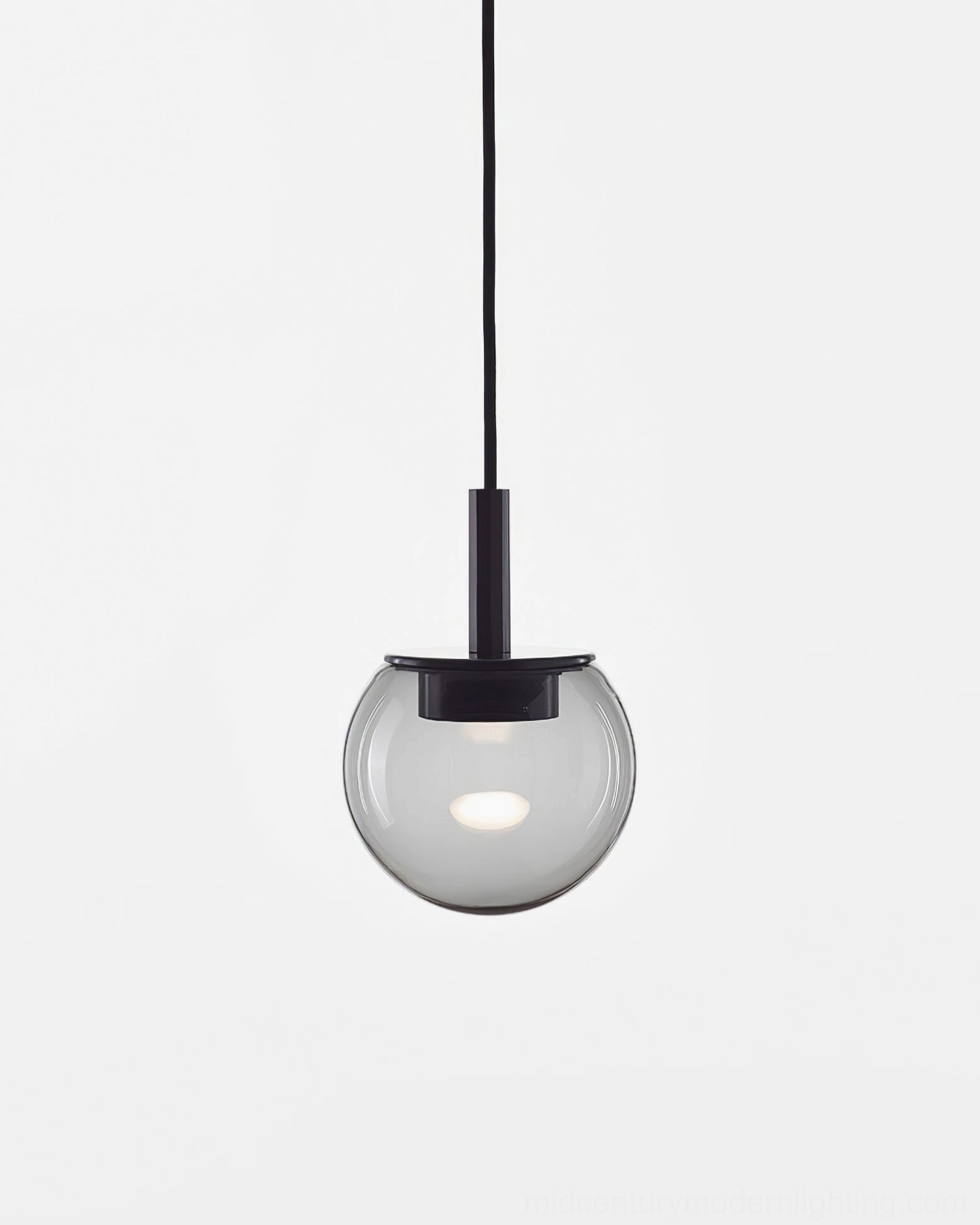 Orbis pendant lamp side view - architectural profile showing geometric cut and spherical glass form