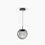 Orbis handblown smoke glass pendant lamp with geometric metal fixture - single sphere minimalist modern lighting