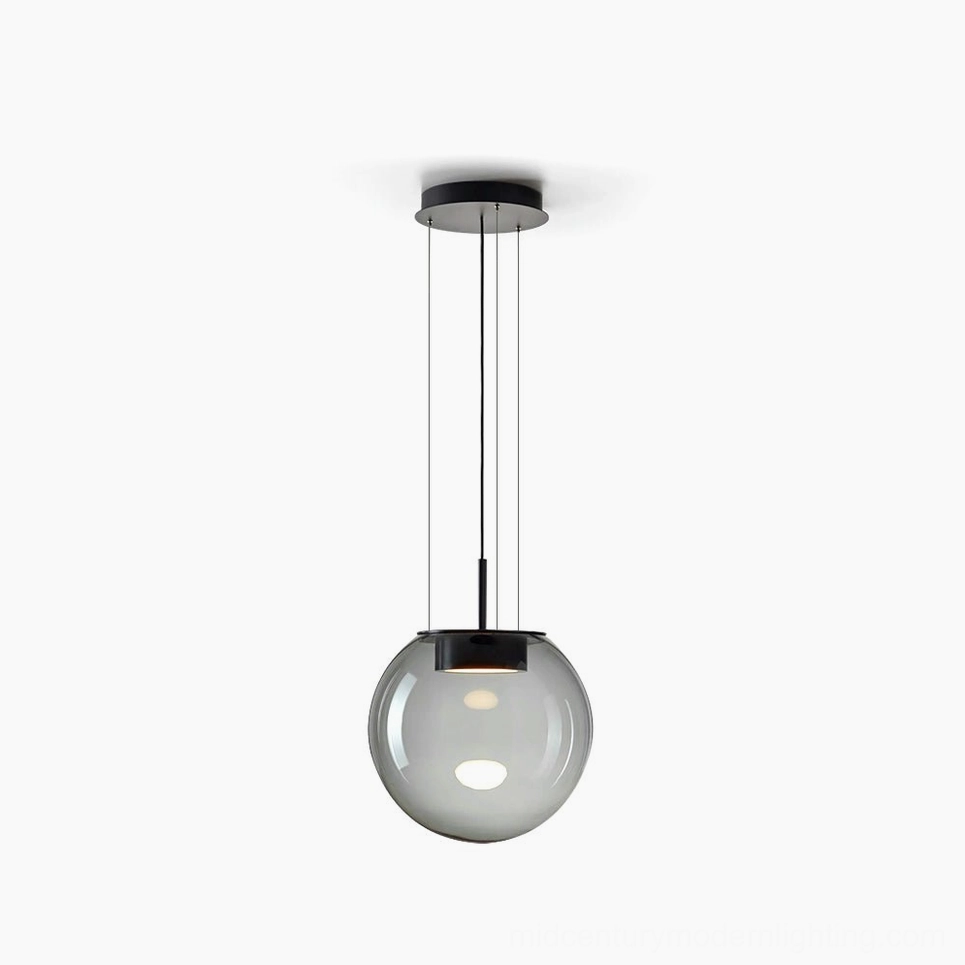 Orbis handblown smoke glass pendant lamp with geometric metal fixture - single sphere minimalist modern lighting