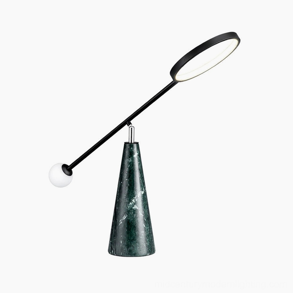 Orbit green marble and black table lamp product shot with adjustable swivel neck design