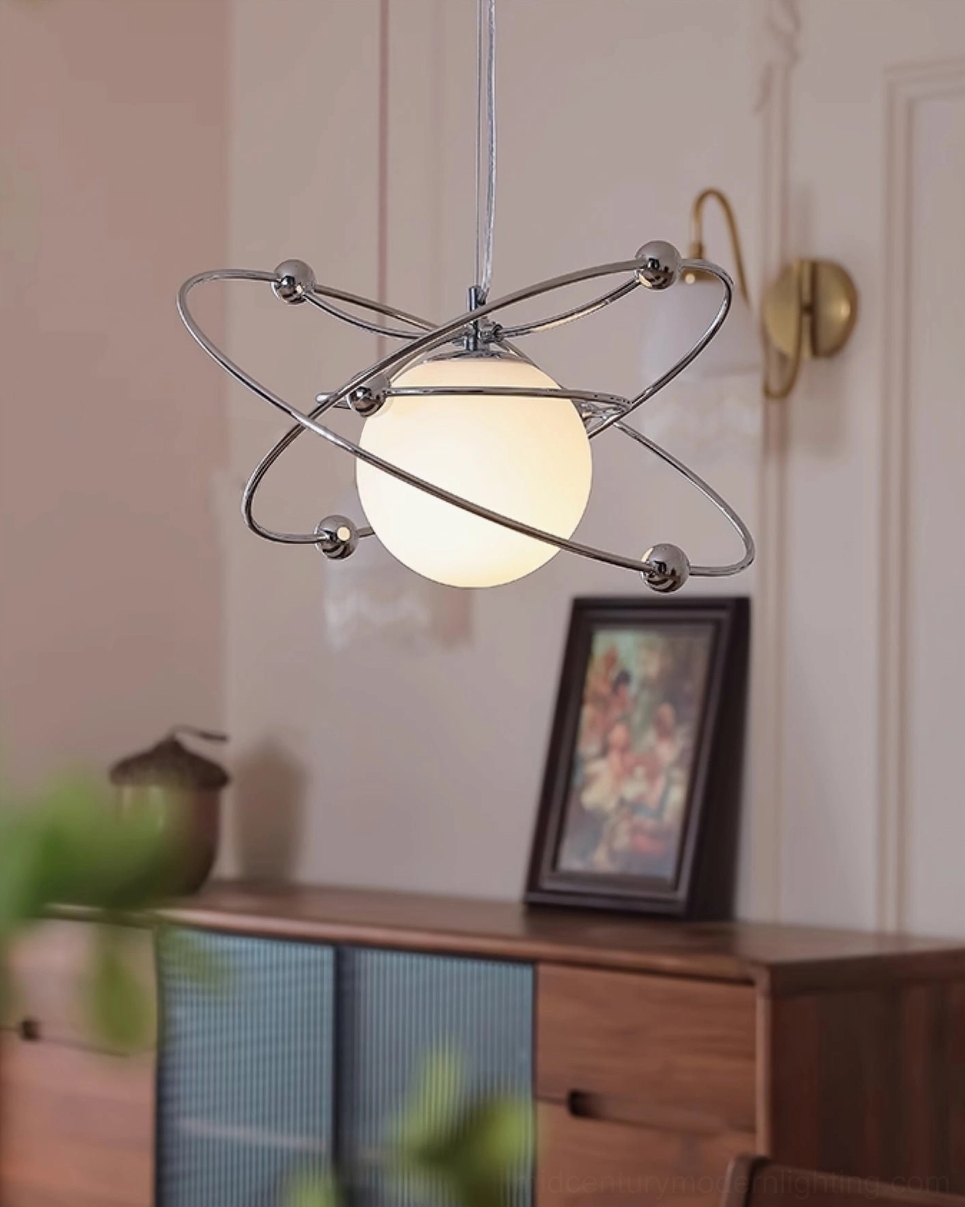 Orbital pendant light - mid-century modern atomic design ceiling fixture showcase