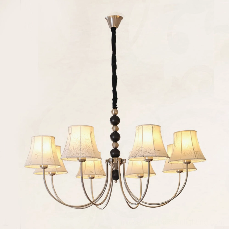 Eight-head fabric pendant in chrome and black finish, dramatic chandelier for spacious interiors