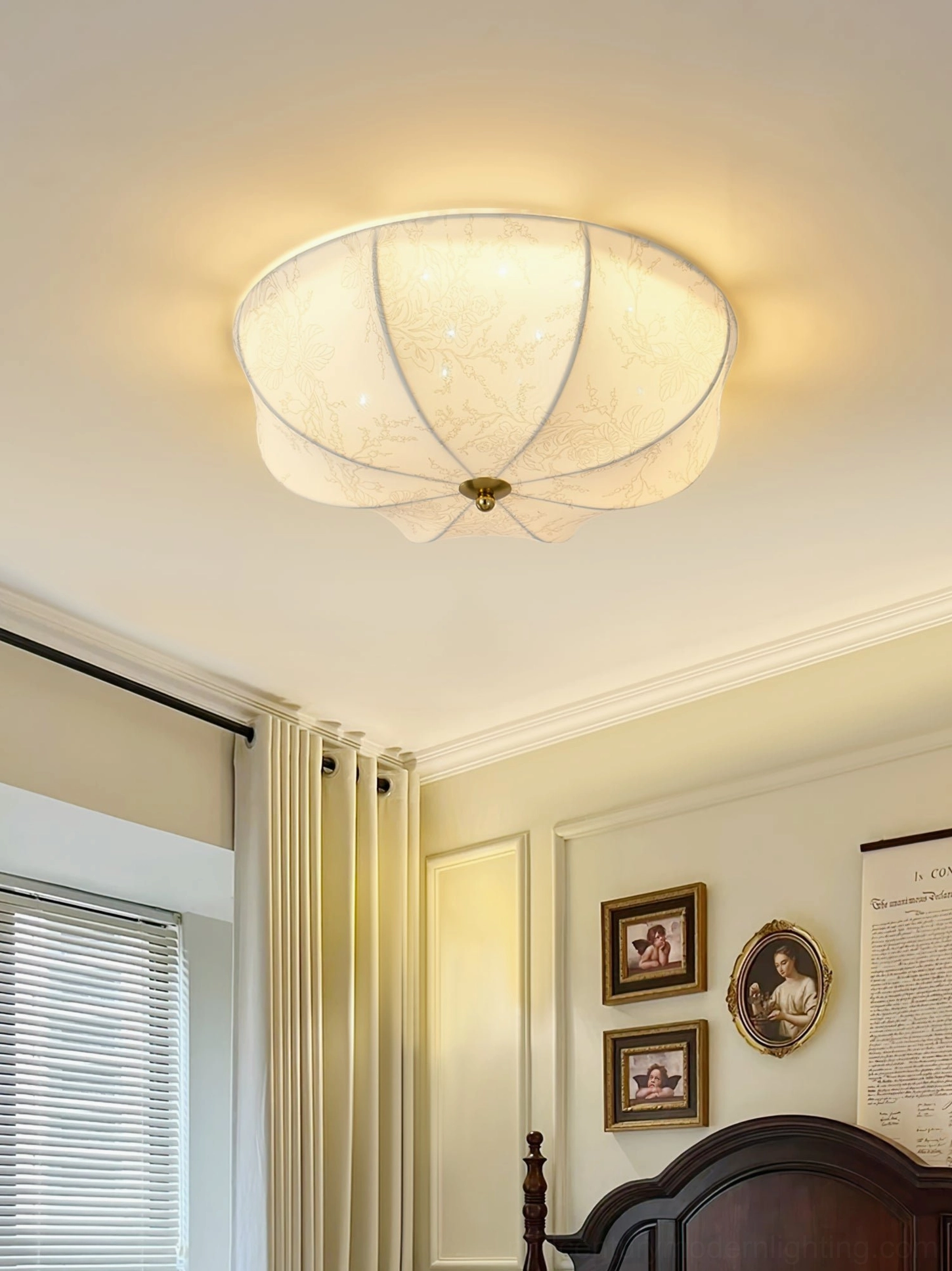 Orchid floral ceiling lamp showing warm light temperature creating ambient romantic illumination in interior setting