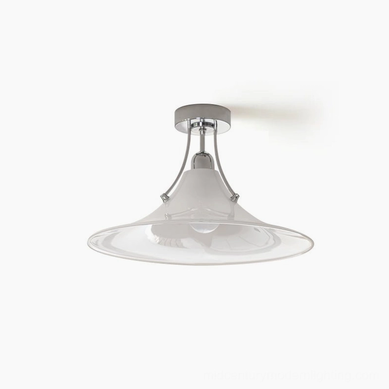 Orient chrome and white semi-flush ceiling lamp 40cm diameter 25cm height mid-century modern design