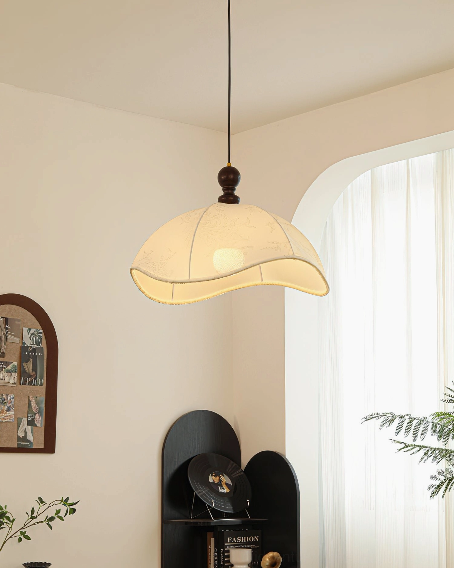 Oriente pendant light full fixture with suspension wire and mounting bracket product showcase