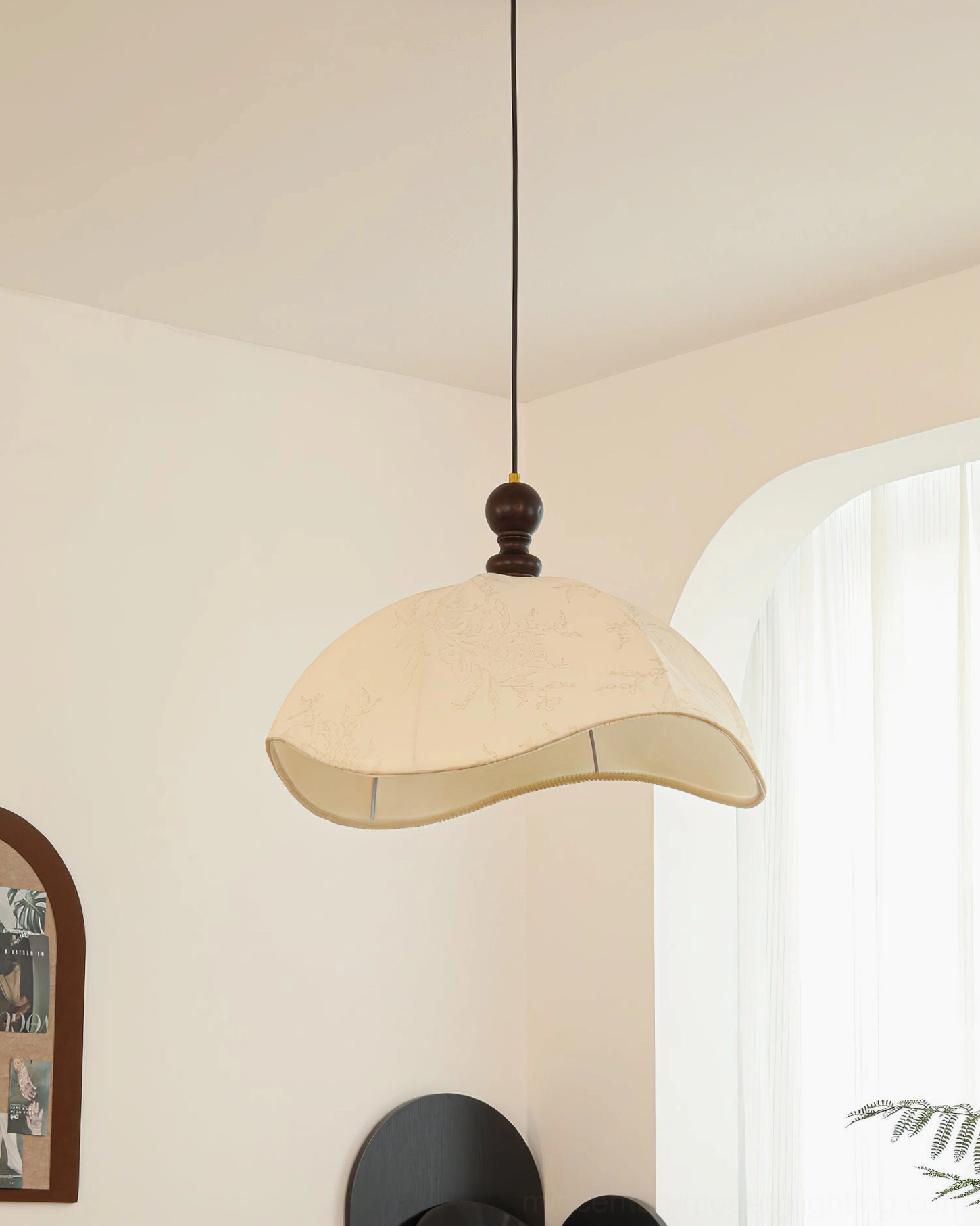 Oriente pendant light side low view in French style warm cozy home interior design