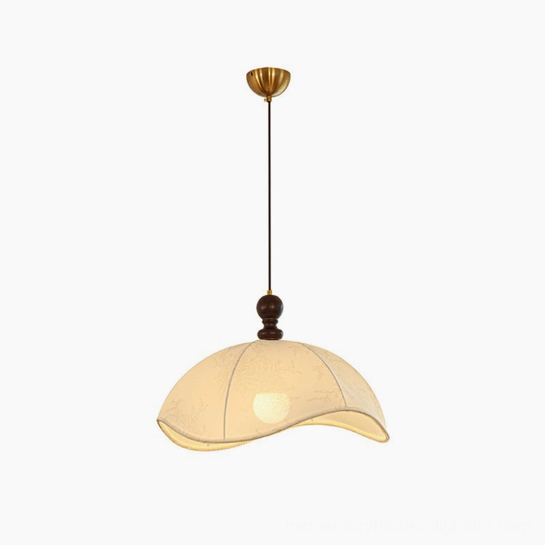 Oriente small 15.7 inch pendant light compact size 40cm diameter walnut wood fabric shade