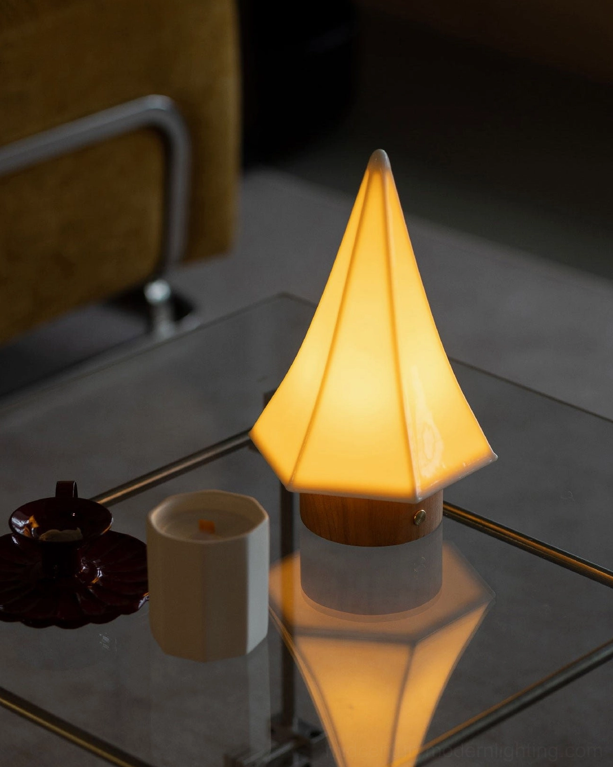 Orlo ceramic table lamp modern living room glass coffee table with tea set and candle styling