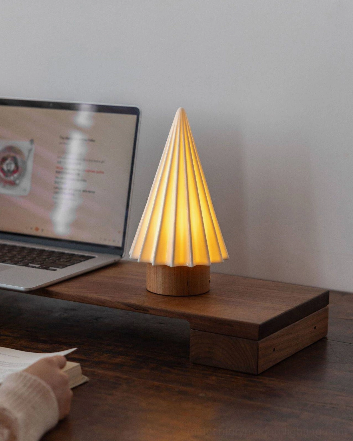 Orlo ceramic table lamp home office desk setup with laptop and natural lighting workspace styling