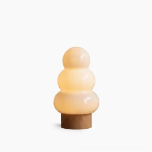 Orlo ceramic table lamp with white milky ceramic base and stacked glass diffuser front view white background