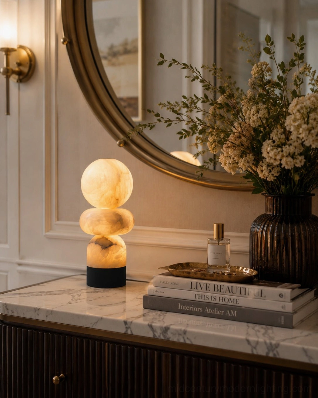 Orso alabaster table lamp contemporary interior styling with neutral decor