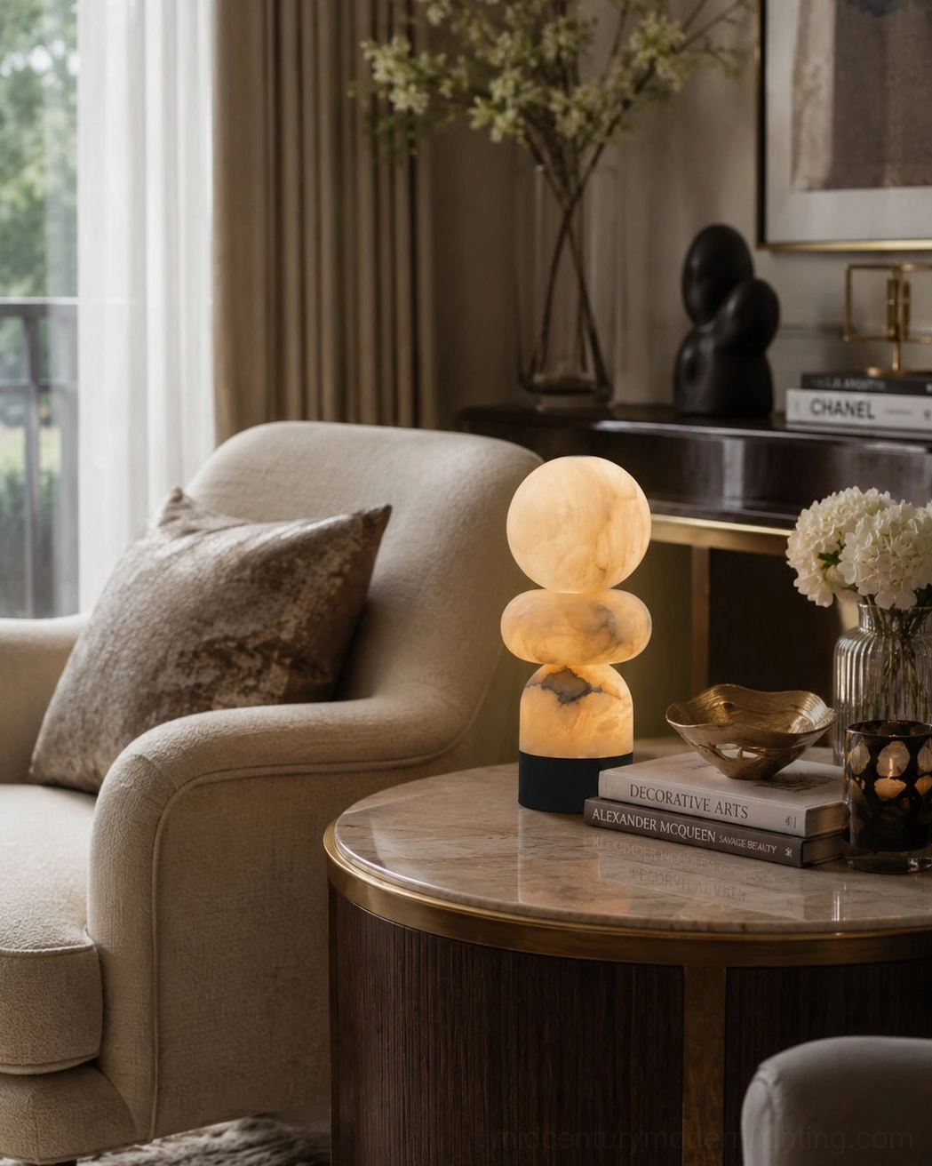 Orso natural alabaster lamp with integrated LED soft ambient glow effect