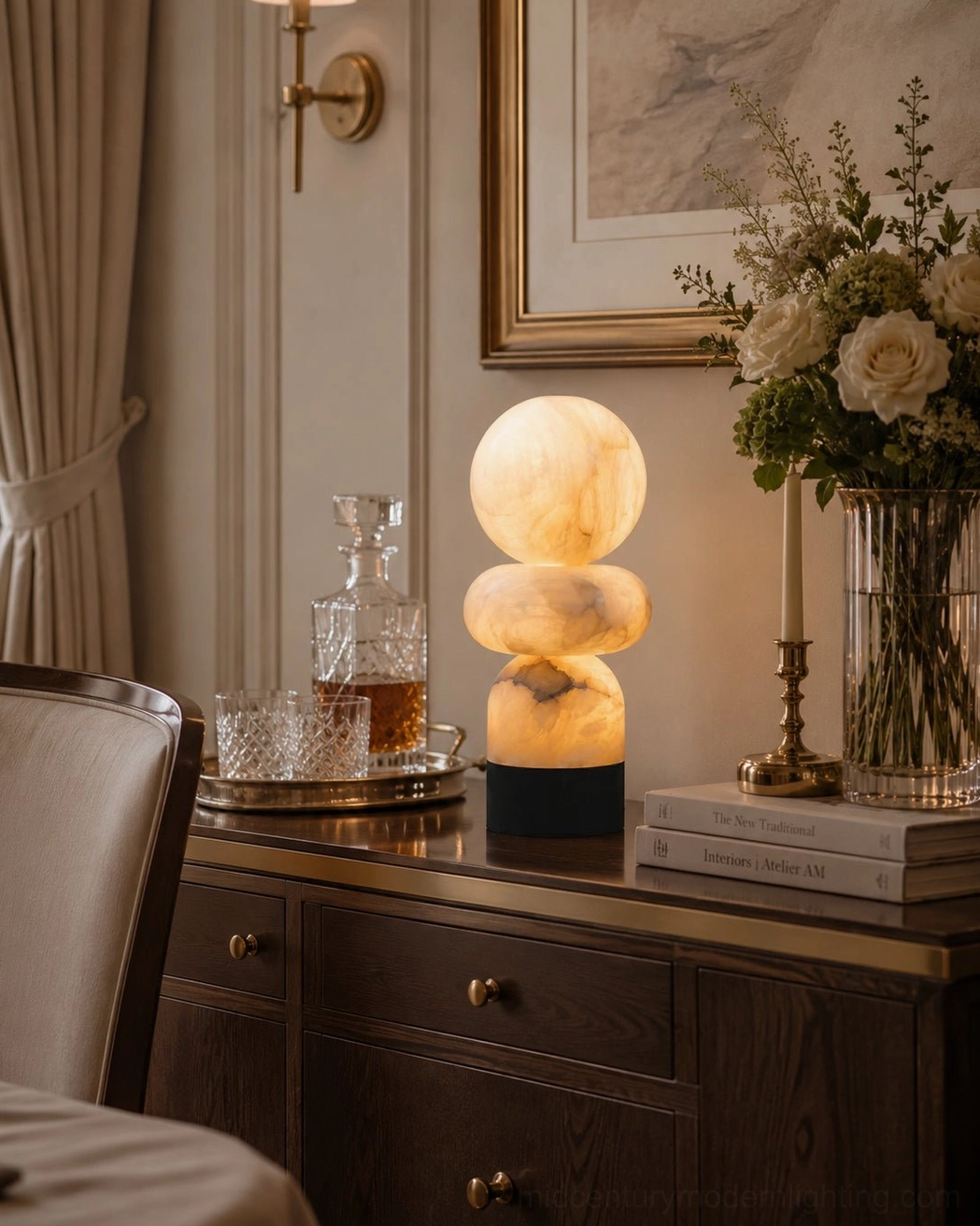 Orso alabaster sculptural lamp mid-century modern living space