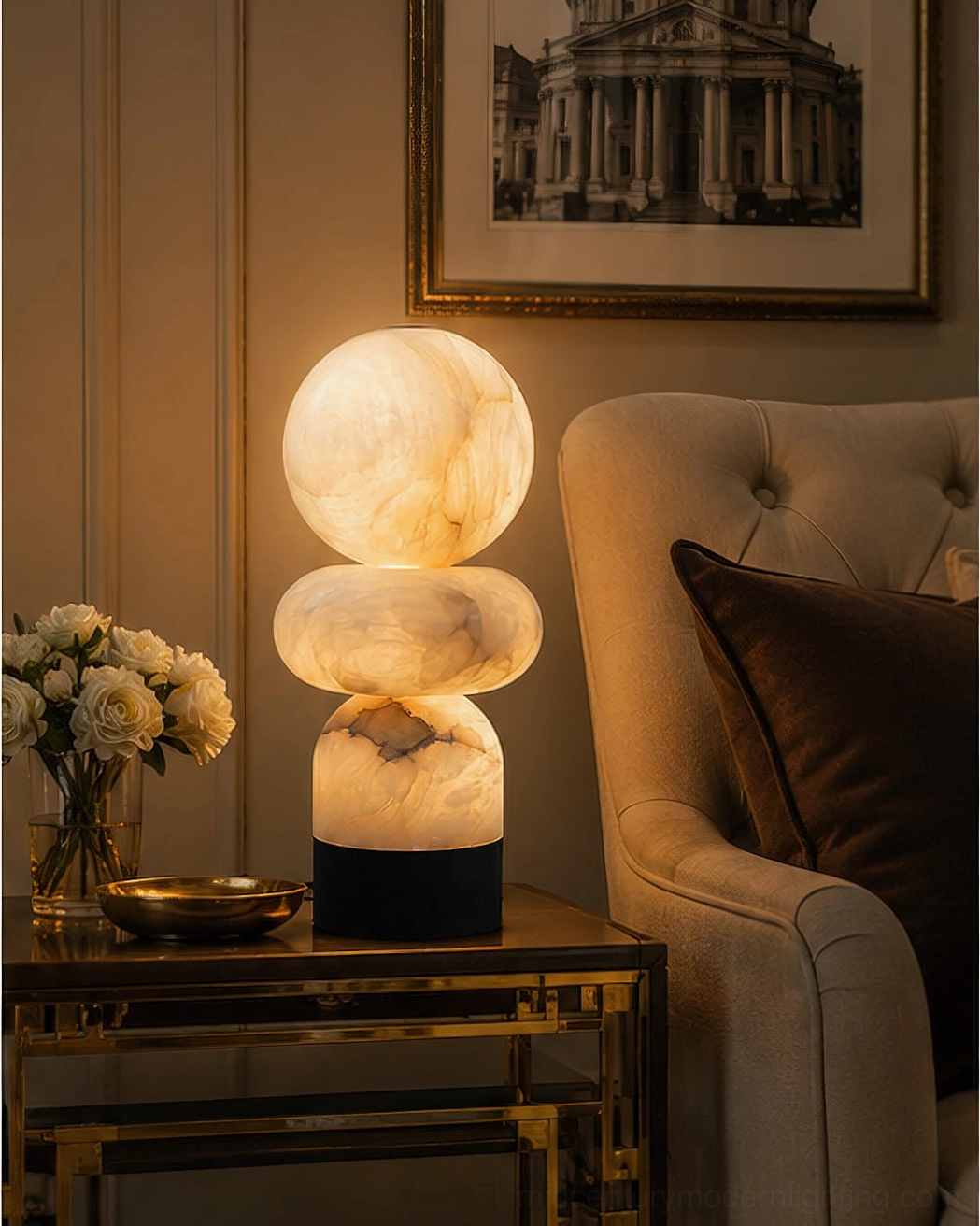 Orso alabaster table lamp monochromatic design minimalist aesthetic