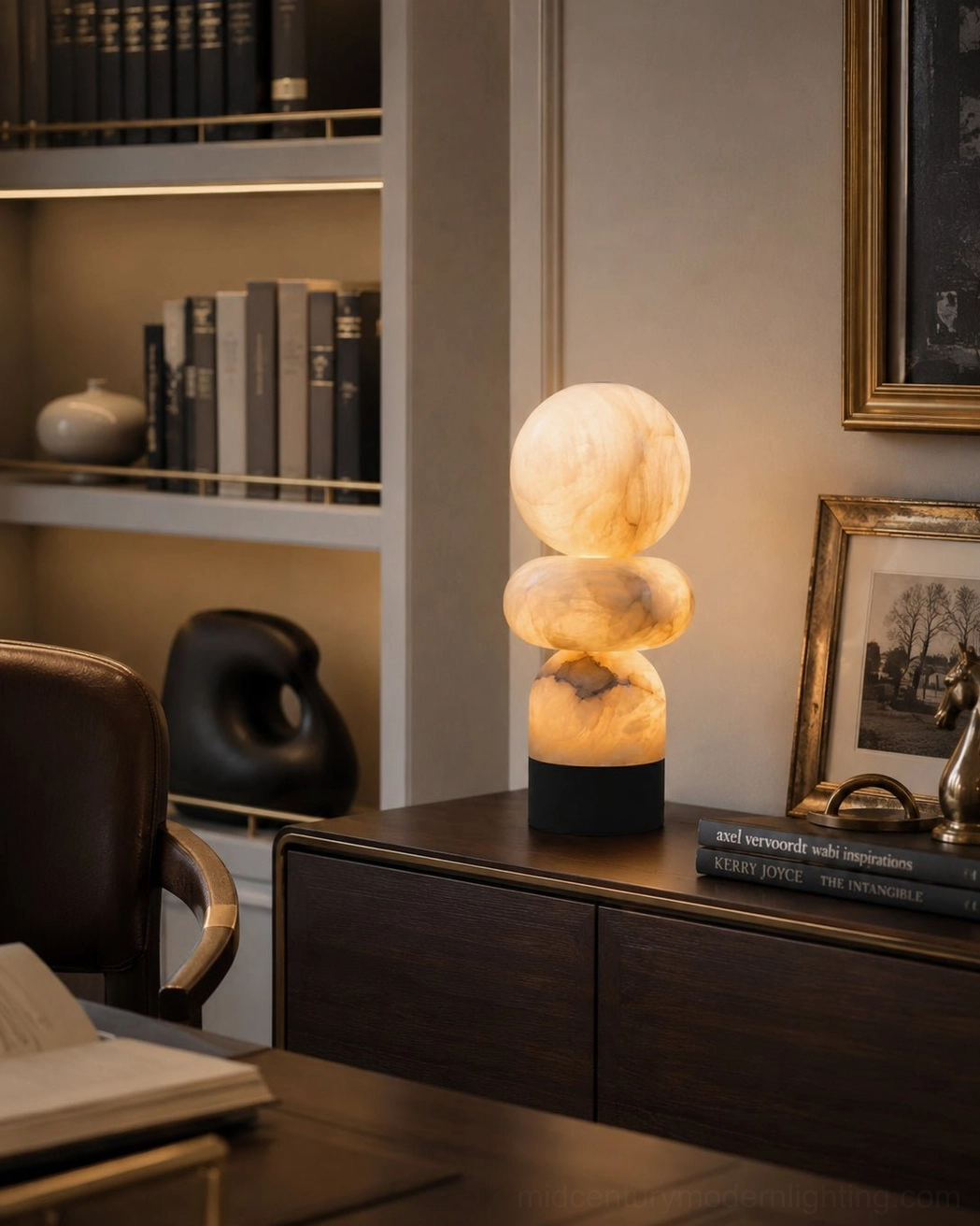 Orso alabaster stacked table lamp modern sculptural design detail view