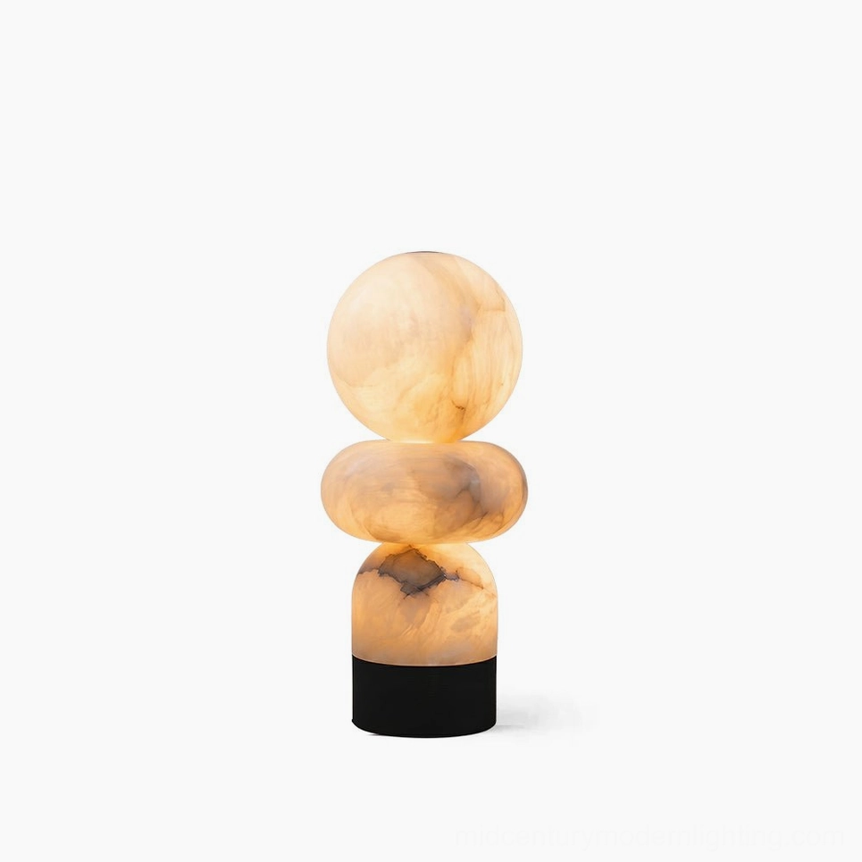 Orso natural alabaster stacked table lamp front view studio shot with white background