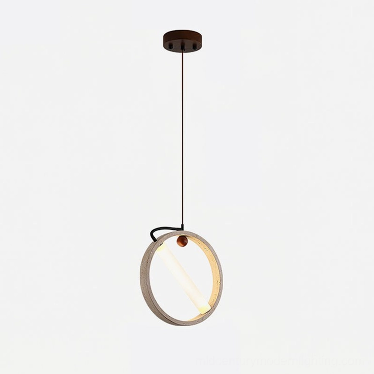 Orvion travertine pendant light larger diameter model showcasing natural stone artistry and warm lighting