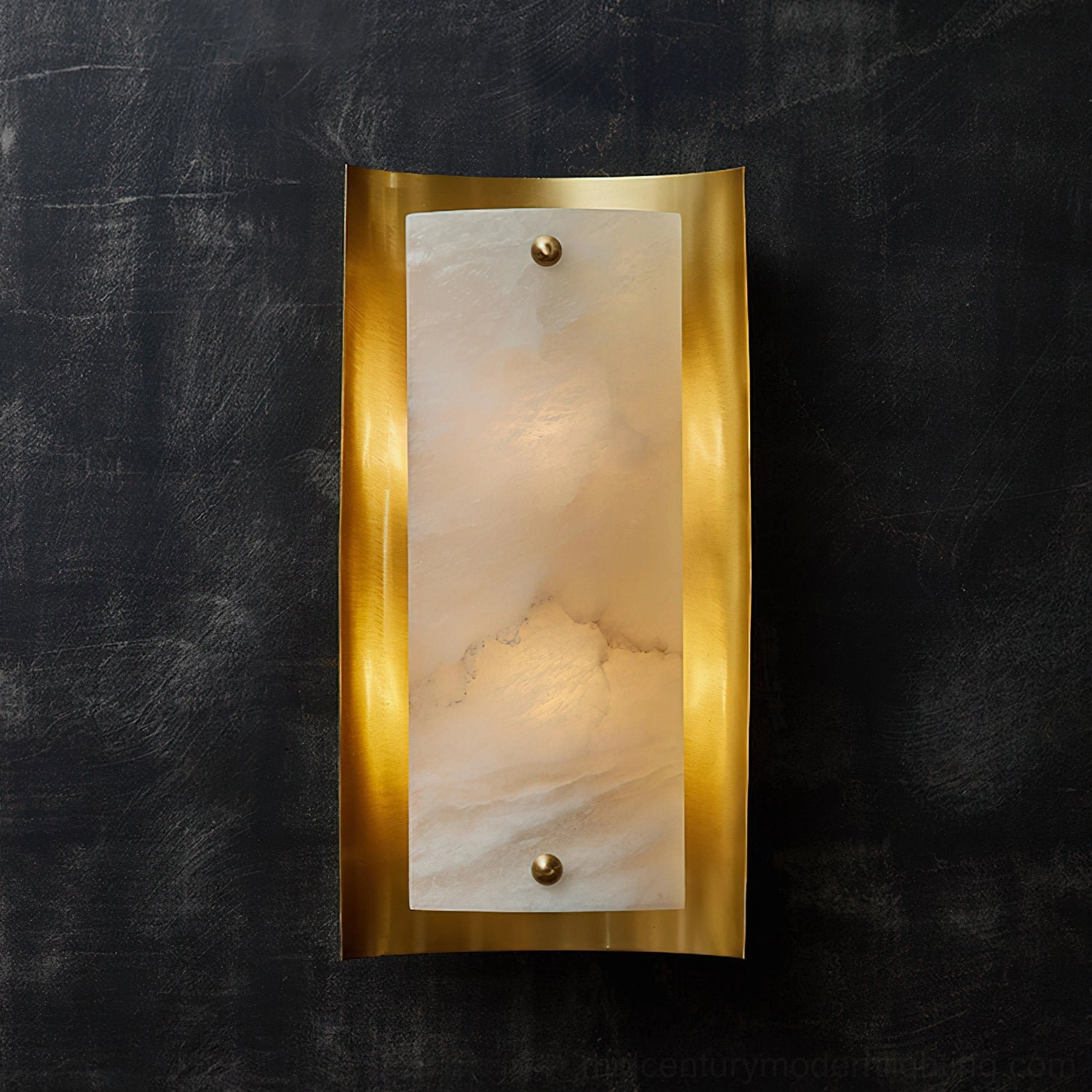 Osman alabaster wall sconce variant, rectangular fixture with natural stone shade and brass hardware, luxury wall-mounted lighting