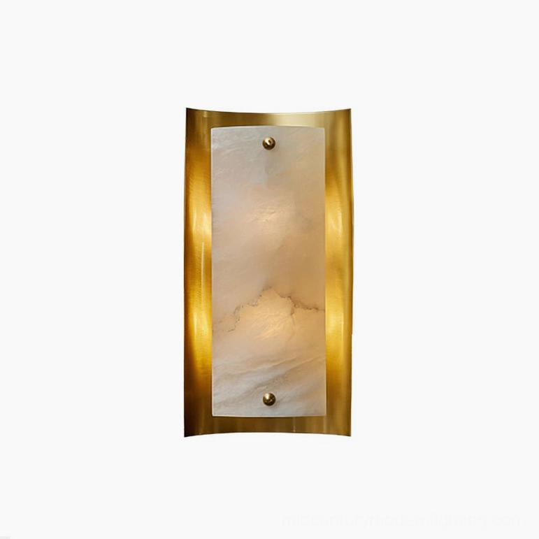 Osman Alabaster Wall Sconce front flat view showing complete curved brass frame and white alabaster stone design