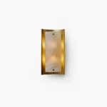 Osman Alabaster Wall Sconce with brass frame and natural white stone panel, front minimalist view on pure white background