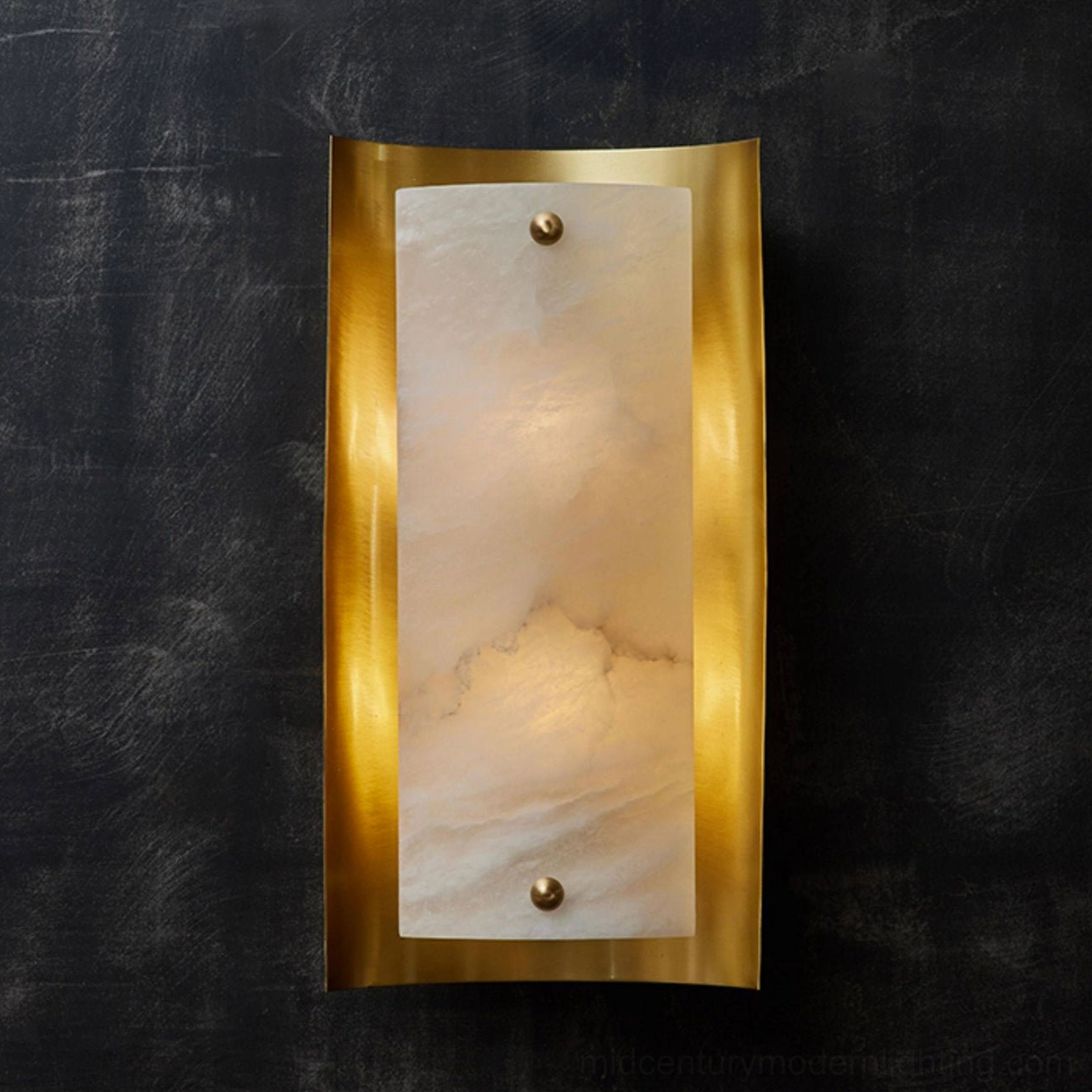 Close-up detail of Osman Alabaster Wall Sconce showing natural stone veining and translucent alabaster panel
