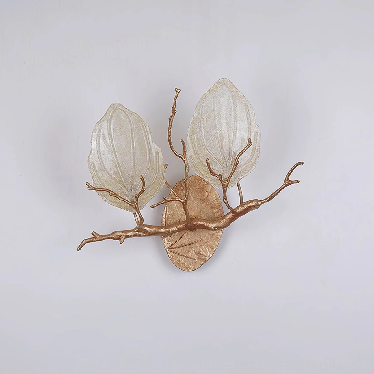 Outono wall lamp rose gold variant with clear glass leaves and textured lampshades