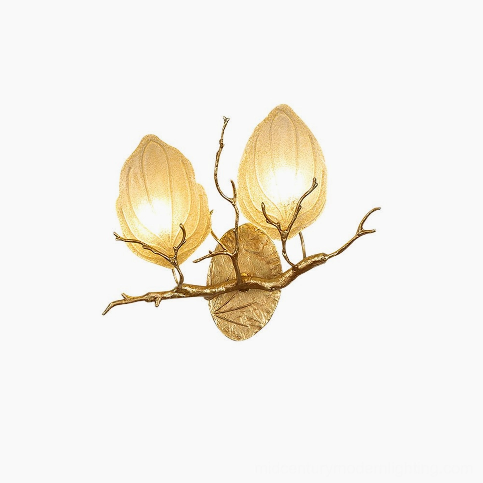 Outono Ficus wall lamp artistic product photography showing sculptural brass and glass design