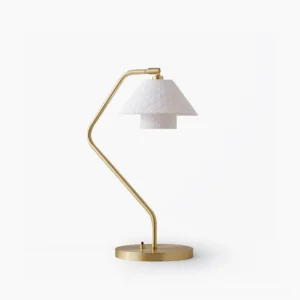 Oxford dual-shade table lamp with quilted bone china shades and polished satin brass stem, studio view