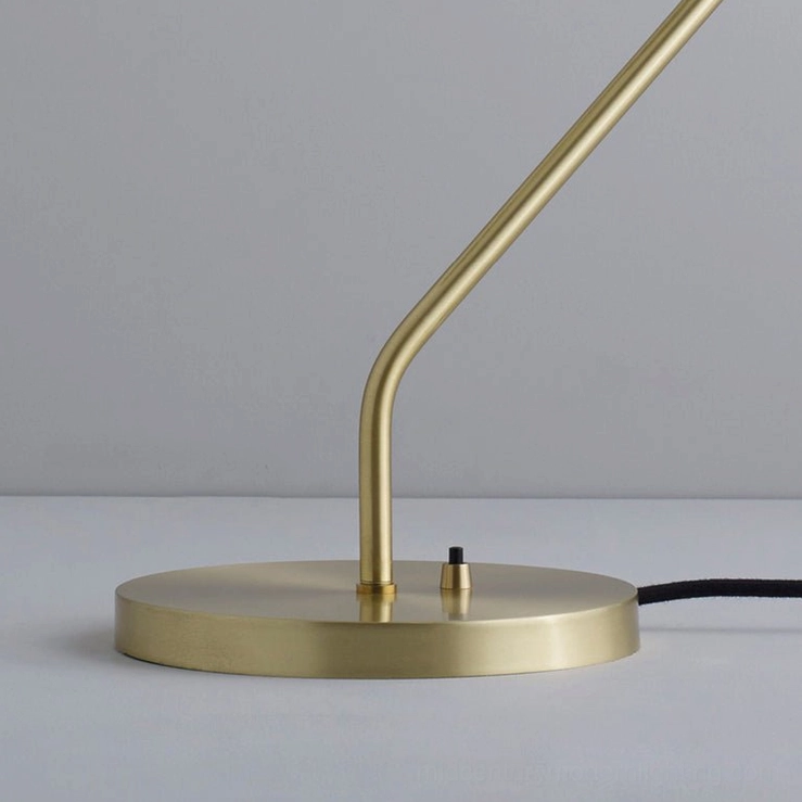 Oxford double table lamp mid-century modern design, bone china shades with satin brass curved stem