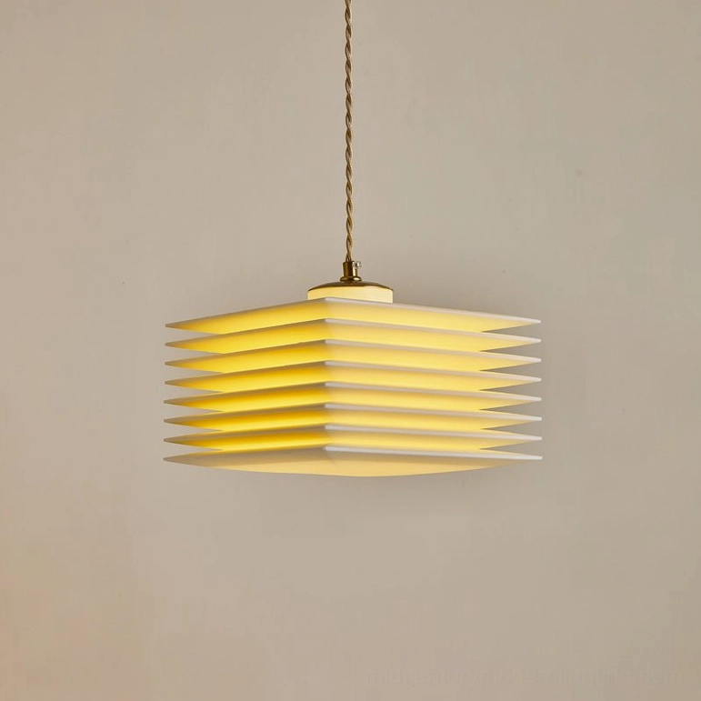 Medium pagoda pendant lamp 8.7 inches diameter geometric layered shade mid-century modern design