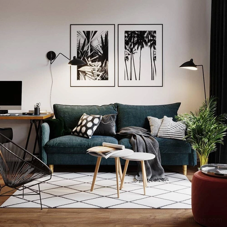 Pair of matte black wall-mounted swing arm reading lamps flanking window in contemporary bedroom
