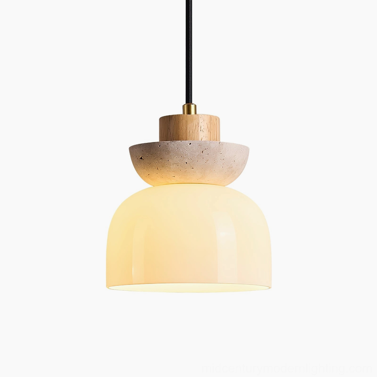 Palak pendant light architectural detail travertine ring stone glass warm contemporary mid-century modern