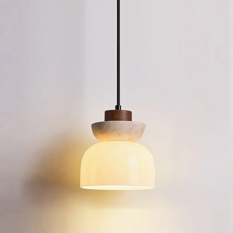 Single Palak pendant light walnut wood finish beige white sophisticated minimalist accent lighting