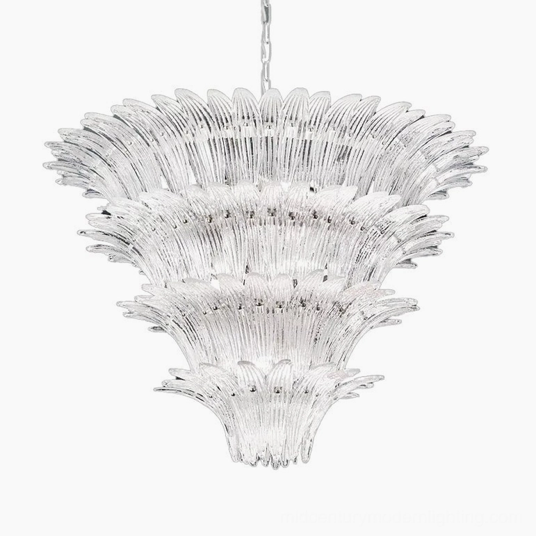 Palazzo tiered crystal chandelier with polished chrome finish and fluted glass construction, architectural lighting design