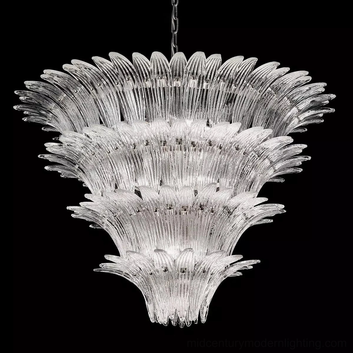 Palazzo luxury modern chandelier showcasing twelve E14 sockets with clear glass petals and contemporary elegance