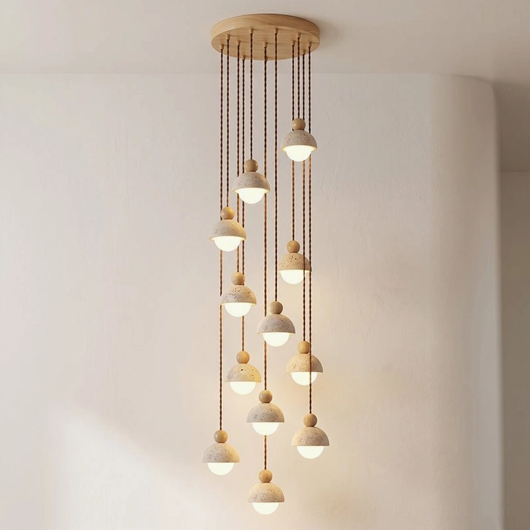 Palermo 12-head travertine pendant chandelier medium configuration studio detail