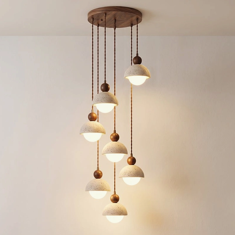 Palermo travertine pendant chandelier 15-head cluster detail showing individual domes