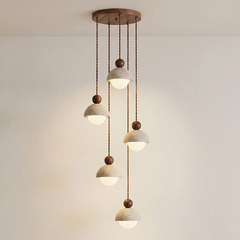 Palermo travertine pendant chandelier 15-head configuration in dining room context