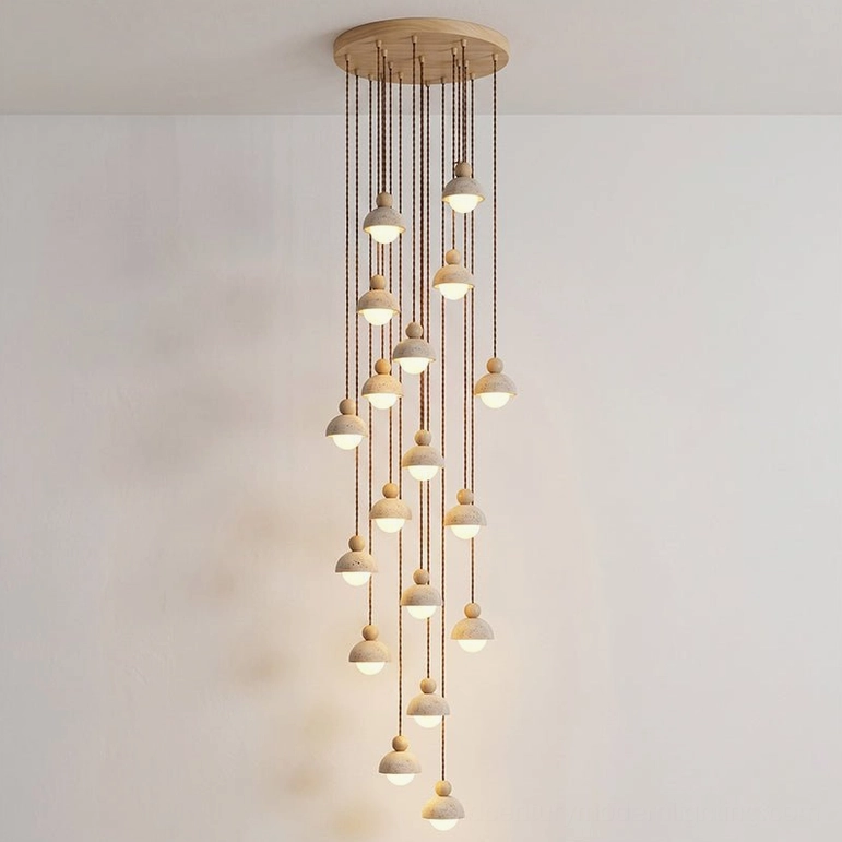 Palermo 18-head travertine pendant chandelier large dining room installation
