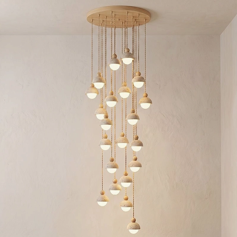 Palermo 21-head travertine pendant chandelier maximum configuration grand foyer
