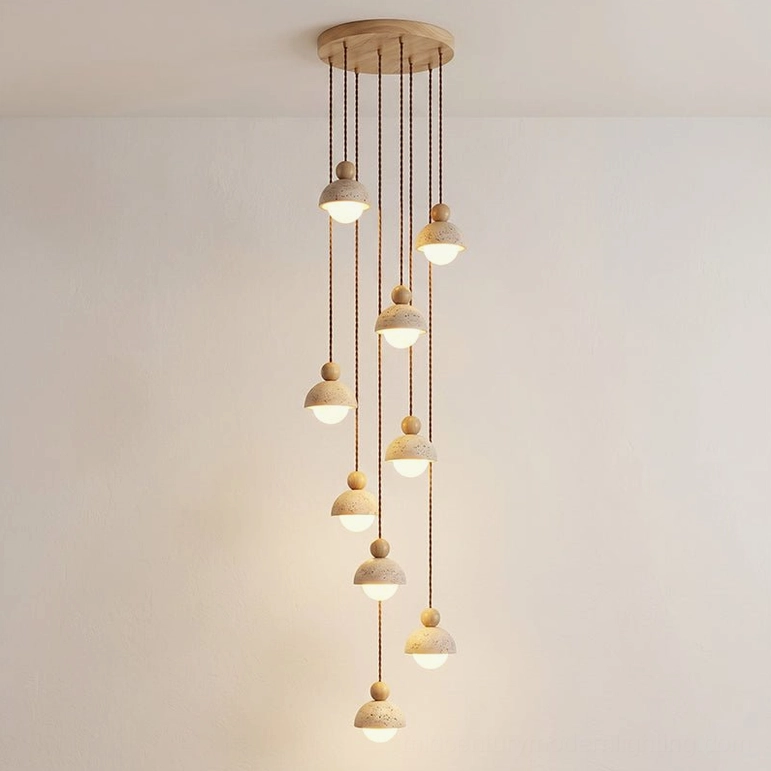 Palermo 9-head travertine pendant chandelier compact configuration studio view